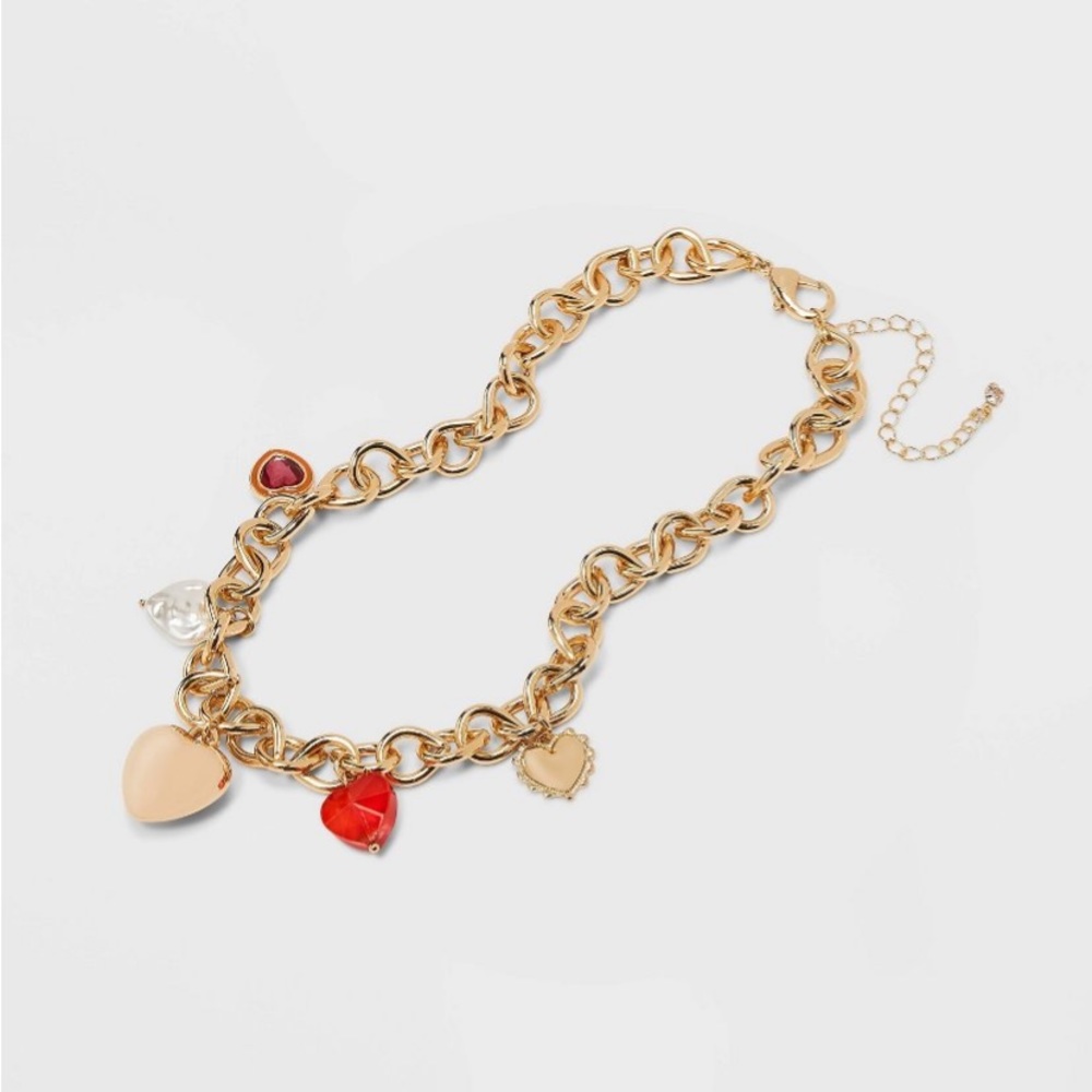 a new day Gold Heart Charm Necklace with Red and White Accents - Picture 3 of 9